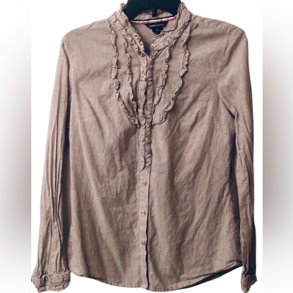 Striped Button-Down Shirt by Moda International Size M —#075